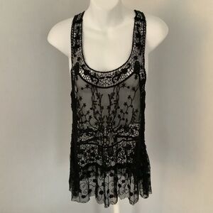 Forever 21 Black Sheer Flowy Floral Lace Tank Top Sz. S